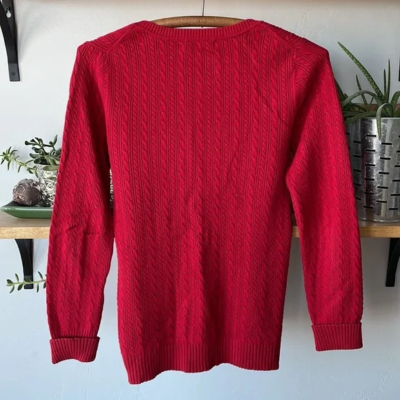 Old Navy Red Cable Knit Cotton Scoop Neck Sweater Sz M - Picture 2 of 4